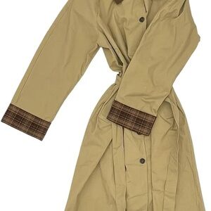 NEW Blu Pepper Beige Trench Coat with Plaid Accents